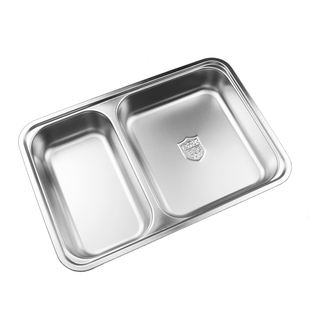 304不锈钢宝宝方餐盘两格儿童加厚饭碗防摔学生家用成人食堂餐具