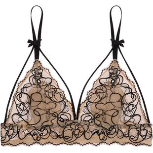 好奇蜜斯法式内衣女蕾丝性感文胸罩套装薄无钢圈桑蚕丝纯欲兔耳杯