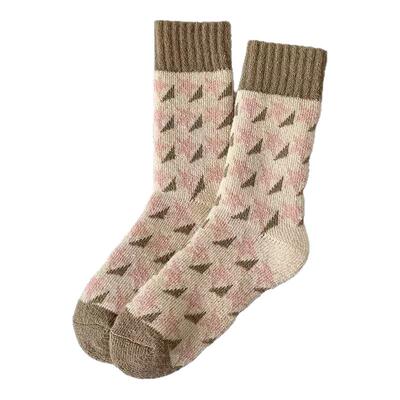 厚袜子女秋冬款中筒袜潮款纯色毛圈花纹长袜冬天高筒加绒加厚保暖
