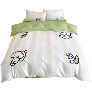 寺冈奈津美x富山商店 “心之犬”日系治愈纯棉绿色磨毛床上四件套