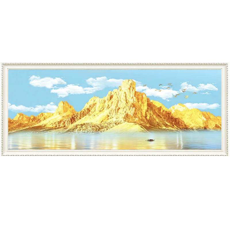 日照金山十字绣客厅装饰挂画手工大格满绣四股背靠金山棉线无勾边