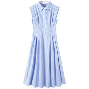 Navigare意大利小帆船条纹衬衫裙女25夏季新品纯棉无袖女连衣裙