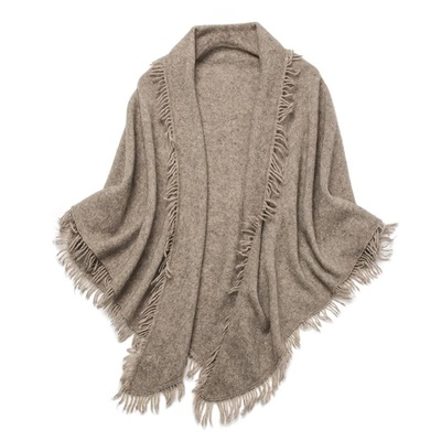 灰色牦牛绒羊毛针织大三角披肩外搭女秋冬季彩点毛须围巾两用新款