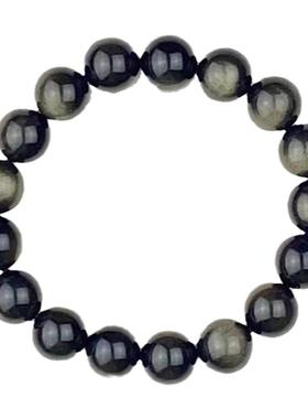 可梅美天然金曜石手链猫眼双金眼金耀石黑曜石单圈散珠手串男女