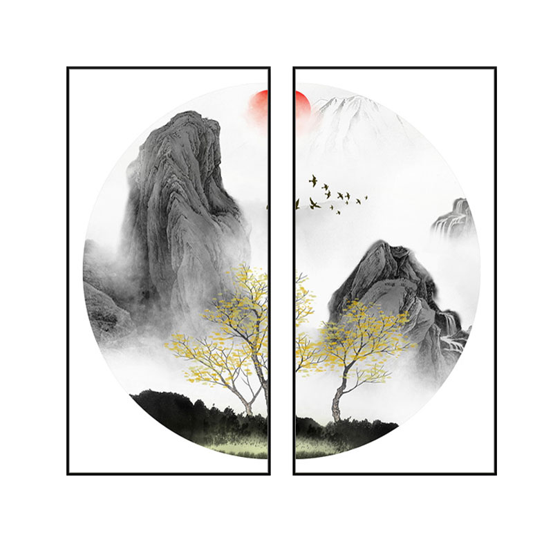 沐色新中式两联组合意境装饰画