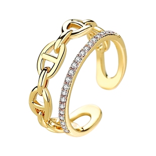 轻奢镂空环扣戒指女ins双层开口食指戒小众设计网红潮冷淡风戒子