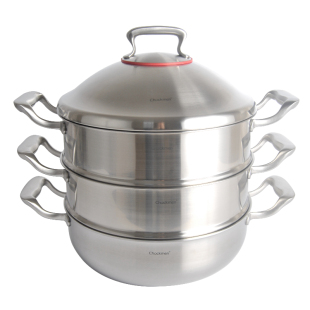 出口德国18/10不锈钢30/32cm蒸锅加厚三层煮锅火锅燃气电磁炉通用