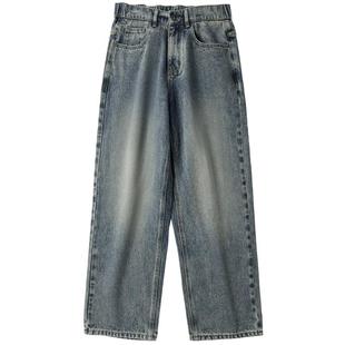 海澜之家旗下黑鲸宽松直筒牛仔裤男2024年冬季长裤男裤子男