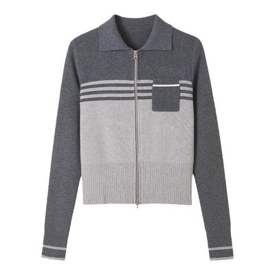 复古双拉链撞色打底针织衫