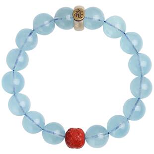 心斋堂【观海】天然冰透海蓝宝佛珠手串宝石饰品马年本命年手链女