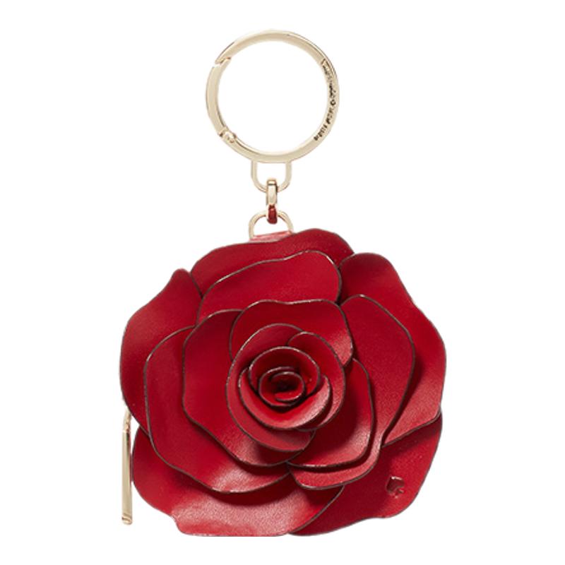 kate spade ks 3D玫瑰花零钱包钥匙包精致小巧轻奢包袋挂饰小包女