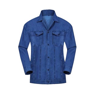 夏季纯棉薄款牛仔工作服套装男焊工电焊工劳保服透气耐磨防烫工装