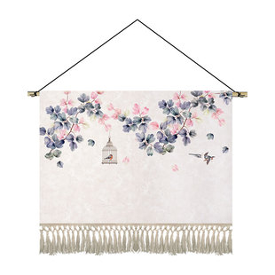 新中式花鸟挂画布艺卧室床头装饰画客厅背景墙挂布走廊挂毯布定制