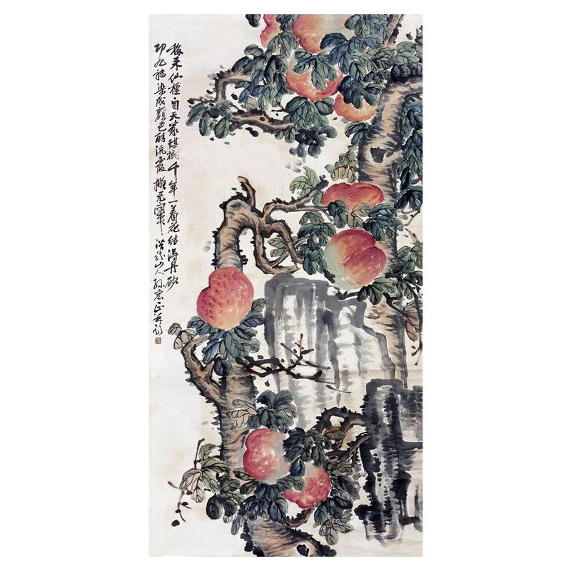 农村中堂国画寿桃朵莲精舍纯手绘