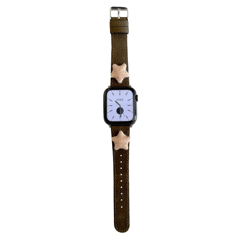 五角星毛绒皮革适用iwatch表带