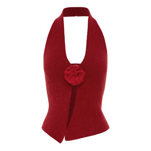 游园小公主 withjean设计明星同款 花朵挂脖性感针织背心辣妹上衣