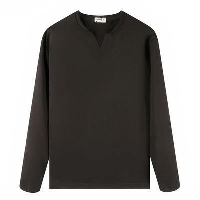 男士纯棉V领修身长袖T恤秋冬