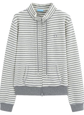 riverstone plus 音符立领抽绳卫衣女春季条纹双拉链侧兜修身外套