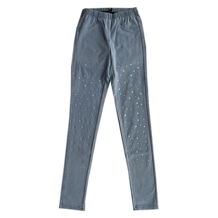 意大利C家薄打底牛仔裤浅蓝色镶钻小脚显瘦提臀高腰紧身铅笔裤 女