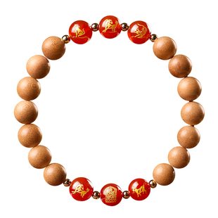 庆祥泰泰山天然老桃木手串真品女款官方旗舰店三合六合本命年手链