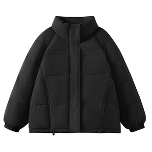 真维斯黑色羽绒服女装冬季新款短款立领小个子加厚白鸭绒保暖外套