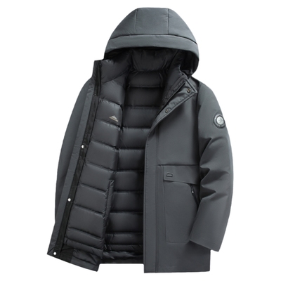 鸭鸭一衣三穿中长款连帽羽绒服