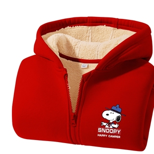 史努比拜年服儿童羊羔绒外套男童红色本命年衣服男孩喜庆过年冬装