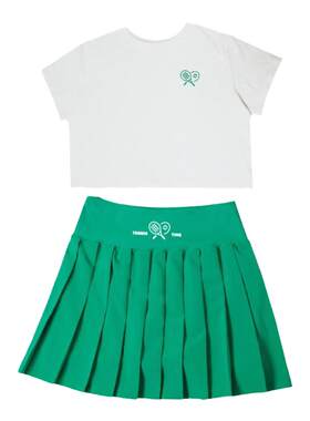 学院风夏季女子网球服速干裙队服运动绿色百褶裙学生闺蜜套装