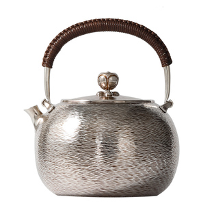 银壶纯银999烧水壶日式泡茶壶提梁壶银水壶复古手工一张打银茶具