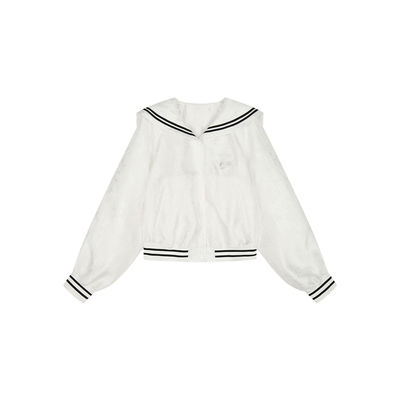 古典提花海军领棒球外套