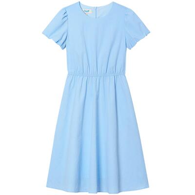 ToyzY2025夏季新款多巴胺泡泡纱肌理短袖收腰a字连衣裙休闲风