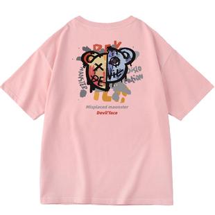 CP国潮高中生短袖t恤女圆领宽松新款白色纯棉半袖体恤上衣春夏装