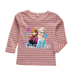 爱莎公主T恤女童春秋季长袖上衣宝宝条纹纯棉薄打底衫5小女孩秋装