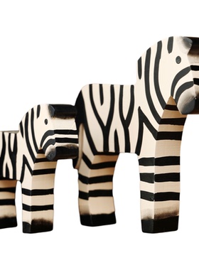 卡通可爱手绘斑马母子桌面摆件