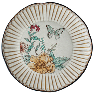 芦苇〖蝶恋花〗8.5英寸不规则浮雕轻食沙拉盘陶瓷牛排盘甜品摆盘