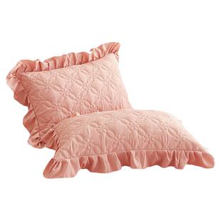 纯色A类大豆夹棉绗缝枕套加厚48x74cm单人带花边枕头芯套子一对装