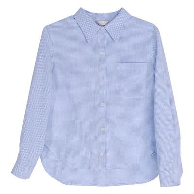 衬衫女小个子通勤蓝色格子衬衣