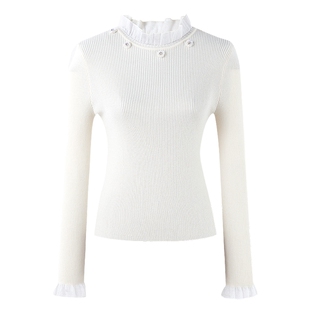 可可尼COCOON2025秋冬针织衫新款女士打底衫上衣法式白色蕾丝毛衣