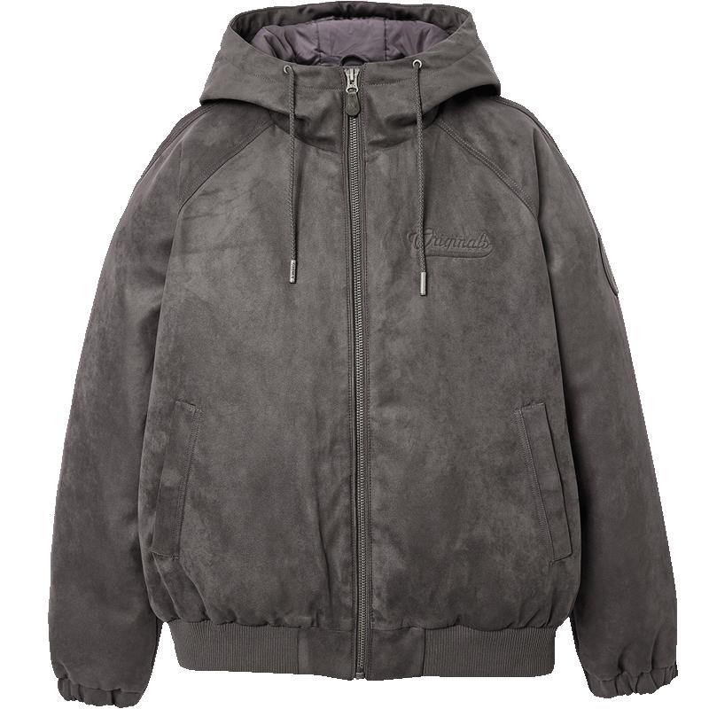 杰克琼斯男装冬季羽绒服宽松抽绳连帽绒感面料设计感立体字母外套