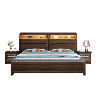 胡桃木实木床1米8双人床现代简约收纳床2025新款广东佛山纯实木床