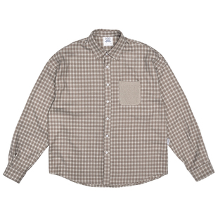 UHUZZ 25AW鸽子公园格子衬衫口袋长袖衬衣复古宽松休闲百搭外套男