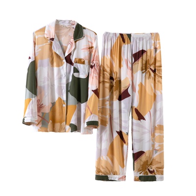 棉绸女款夏季加大月子家居服套装