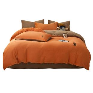 TeenieWeenie冬天暖橘色牛奶绒床上四件套珊瑚雪花绒绒床单被套罩