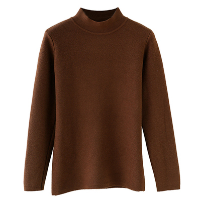 半高领加绒毛衣女宽松纯色打底衫