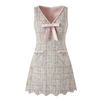 DIANAVEVINA2026春季新款小香风甜美V领无袖收腰修身女背心连衣裙