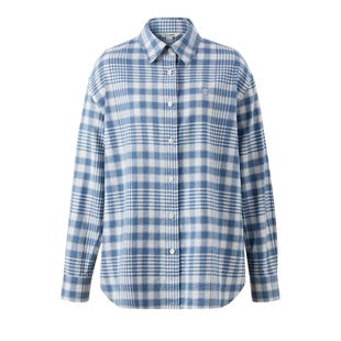 【亚麻】Eland衣恋衬衫男女款通勤长袖格纹上衣2025夏季新款