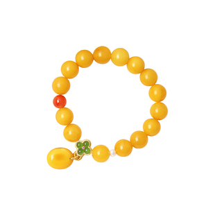 天然蜜蜡金珀圆珠原创搭配款手链 女款琥珀老蜜蜡手串饰品礼物