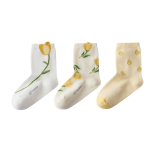 【3双装】全棉时代儿童袜子宝宝袜子纯棉男童女童秋冬加厚中筒袜