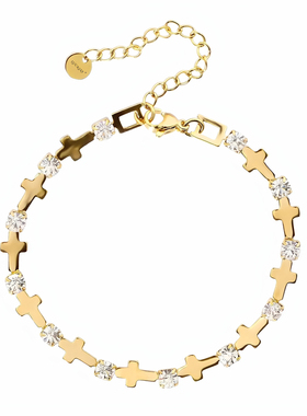 LUCKJAY金色锆石十字手链