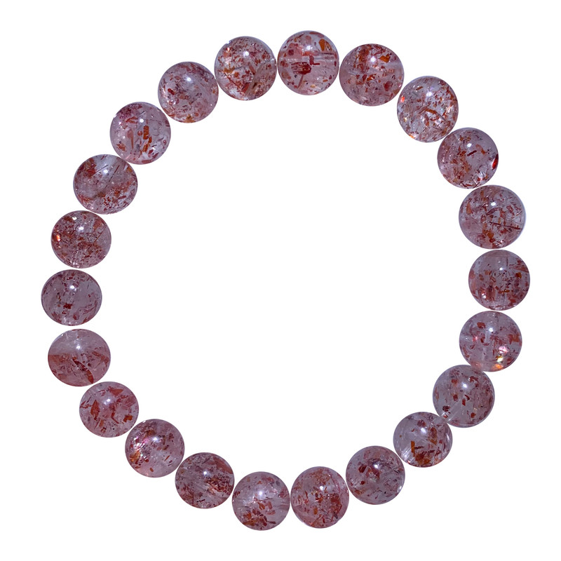 天然老矿云母片草莓长石手链水晶